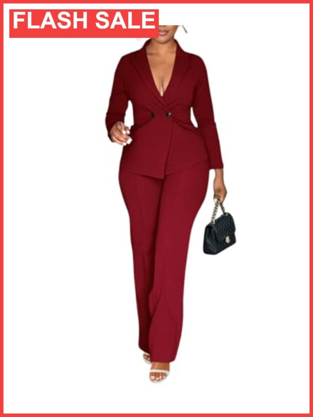 Women's 2 Piece Pantsuit Set Solid Long Sleeve Peplum Blazer Pants